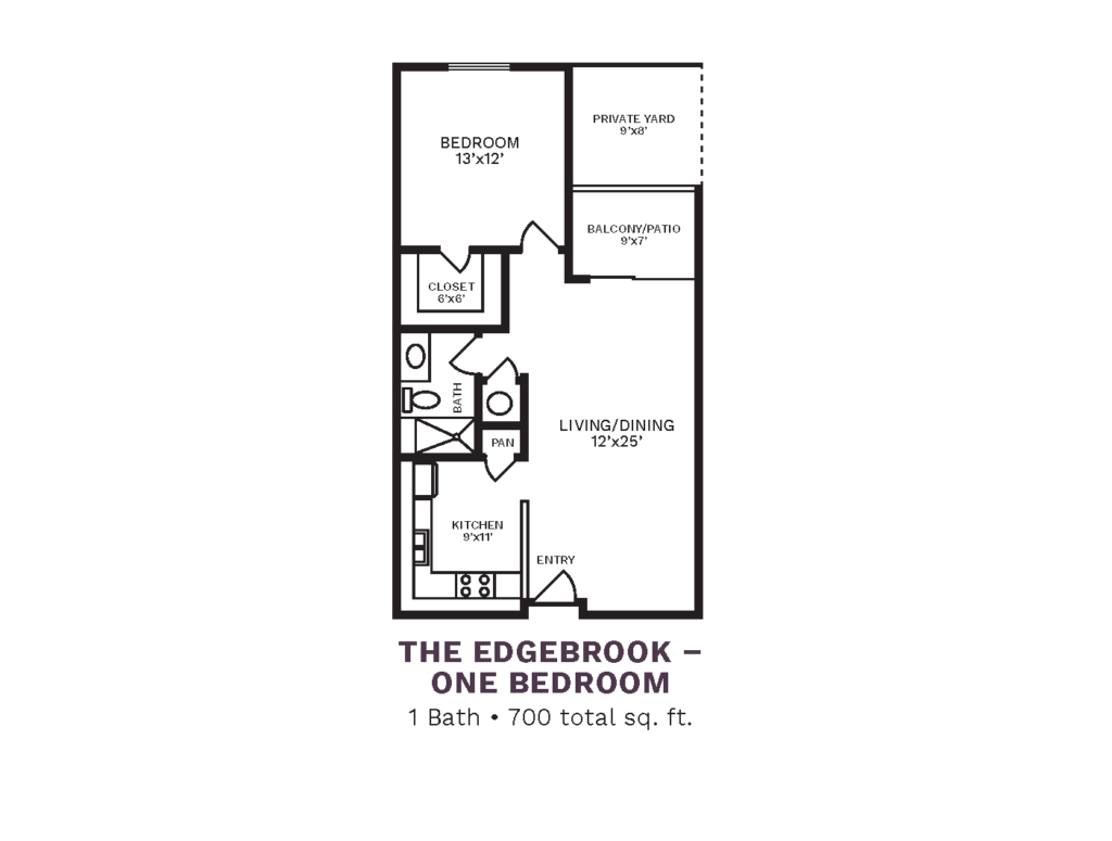 The Country Club of La Cholla layout for "The Edgebrook - One Bedroom" with 700 square feet.